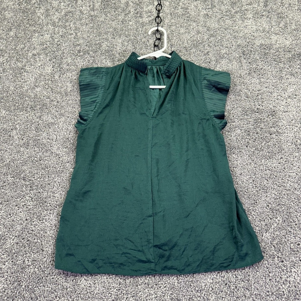 Express Blouse Womens XS Green Mock Neck Flutter Short Sleeve Casual Summer Top